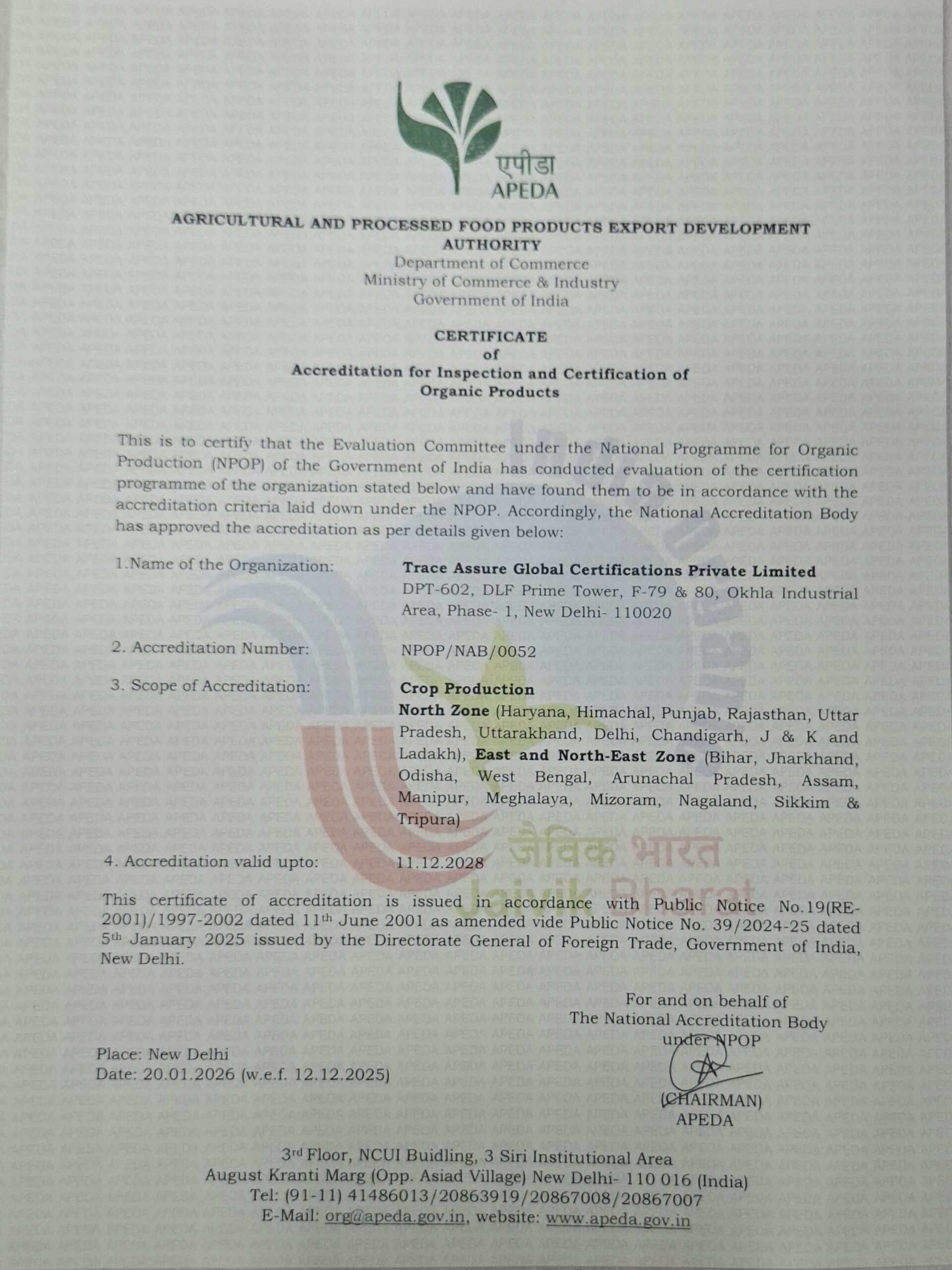 APEDA - Certificate
